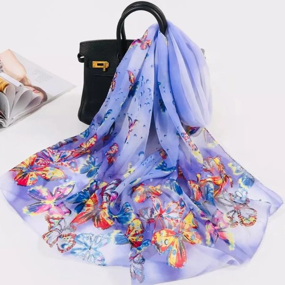 Lavender Chiffon Purple Butterfly Wrap Scarf Shawl - Picture 2 of 8